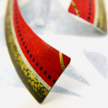 Load image into Gallery viewer, Vintage Scarlet Rounded Edge Recycled Tin Earrings