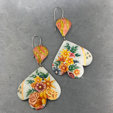 Floral Bouquet and Pinks Trefoil Upcyled Tin Earrings