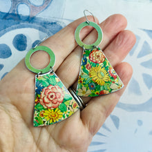 Load image into Gallery viewer, Vintage Overall Blossoms Small Fans Tin Earrings