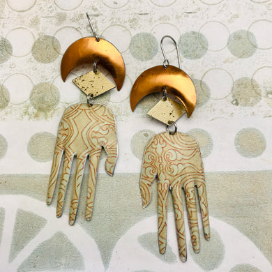 Copper Moon Hand Talisman Zero Waste Tin Earrings