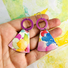 Load image into Gallery viewer, Watercolors and Red Violet Small Fans Zero Waste Tin Earrings