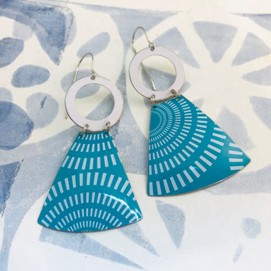 Turquoise Radial Pattern Small Fans Zero Waste Tin Earrings