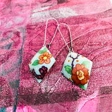Load image into Gallery viewer, Orange Blossoms Diamonds Upcycled Tin Earrings