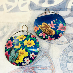 Field of Flowers & Butterfly Recycled Tin Earrings