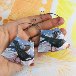 Watercolor Black Birds Large Zero Waste Tin Earrings