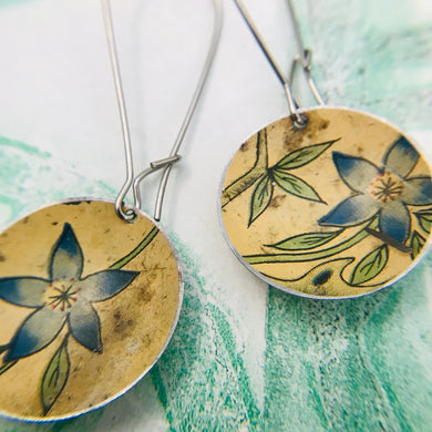 Vintage Blue Flowers Medium Basin Upcycled Earrings