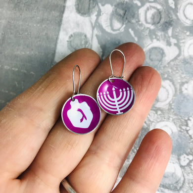 Dreidel & Menorah Tiny Dot Upcycled Tin Earrings
