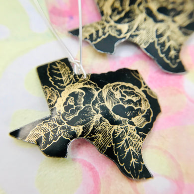 Golden Roses on Midnight Texas Upcycled Tin Earrings