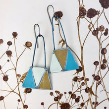 Load image into Gallery viewer, Long Triangles Tesserae Arched Wire Tin Earrings
