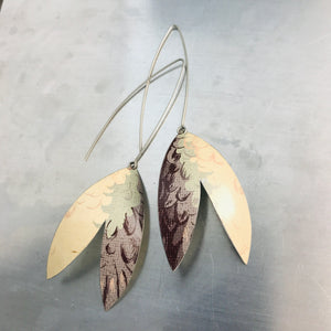 Feathered Upcycled Tin Double Leaf Earrings