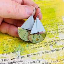 Load image into Gallery viewer, Leaf Skeleton Upcycled Tin Sailboat Earrings