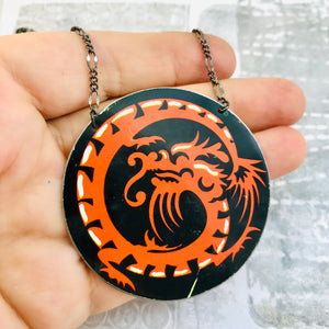 Spiral Dragon Circle Upcycled Tin Necklace