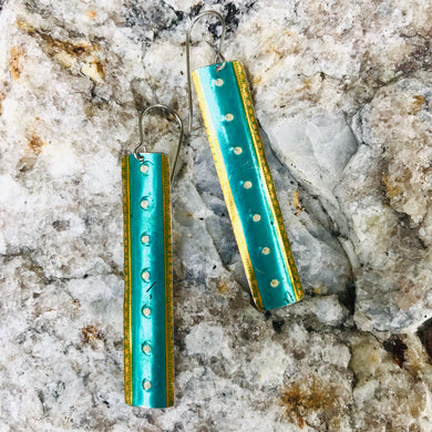 Shimmery Teal Rectangle Tin Earrings