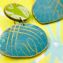 Load image into Gallery viewer, Book Pebbles Mixed Blues &amp; Greens Recycled Book Cover Earrings