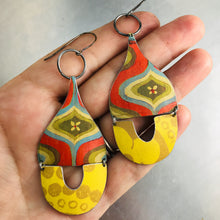 Load image into Gallery viewer, Fossil Mod Golds &amp; Oranges Mixed Arches Upcycled Tin Earrings