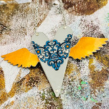 Load image into Gallery viewer, Sufi Heart Coppery Wings Upcycled Tin Necklace