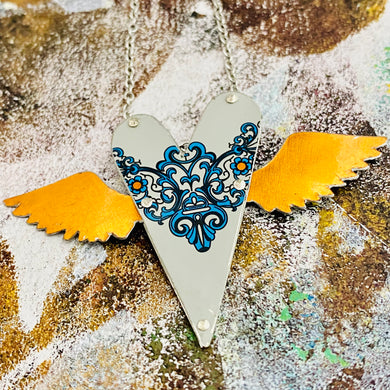 Sufi Heart Coppery Wings Upcycled Tin Necklace