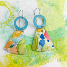 Load image into Gallery viewer, Watercolors and Aqua Small Fans Zero Waste Tin Earrings