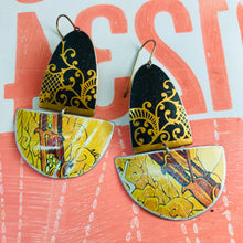Load image into Gallery viewer, Black and Golds Upcycled Tin Boat Earrings