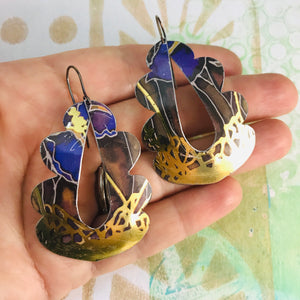 Purple & Gold Wavy Upcycled Tin Earrings
