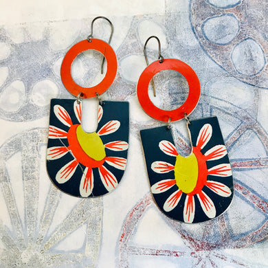 Big Daisy in Blue Chunky Horseshoes Zero Waste Tin Earrings