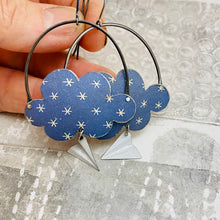 Load image into Gallery viewer, Asterisks on Faded Denim Clouds &amp; Paper Airplanes Tin Earrings