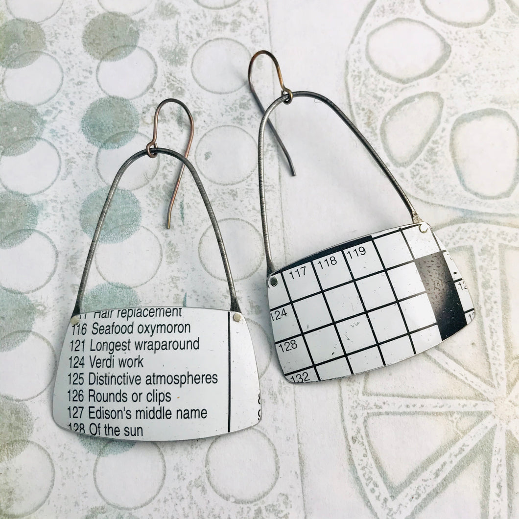Crossword Puzzle Rounded Rectangles Zero Waste Tin Earrings