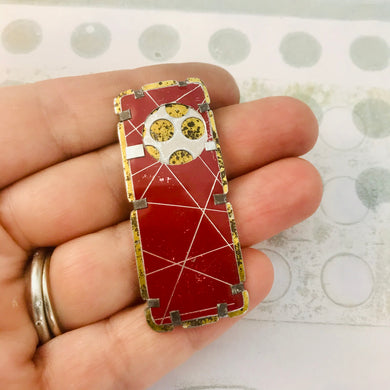 Encircled Weathered Red Over White Upcycled Tin Brooch
