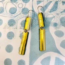 Load image into Gallery viewer, Golden Long Striped Pattern Recycled Tin Earrings