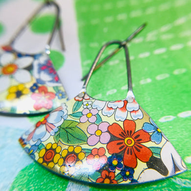Allover Flower Fan Dangles Upcycled Tin Earrings