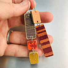 Load image into Gallery viewer, Mixed Pattern Rectangles Recycled Book Cover Earrings