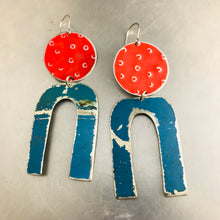 Load image into Gallery viewer, Rustic Sky Blue &amp; Bright Red Upcycled Tin Earrings