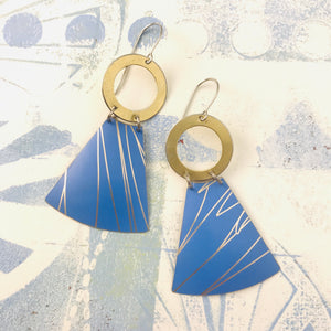 Cornflower Blue & Gold Small Fans Tin Earrings
