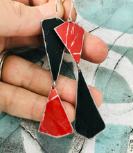 Load image into Gallery viewer, Midnight &amp; Scarlet Narrow Kites Recycled Tin Earrings