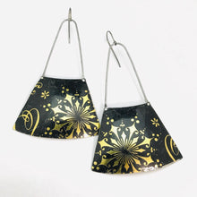 Load image into Gallery viewer, Golden Starburst on Midnight Recycled Tin Earrings