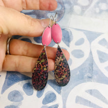 Load image into Gallery viewer, Hydrangeas Upcycled Teardrop Tin Earrings
