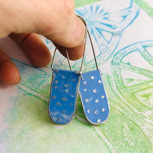 Dotty Flax Flower Blue Arch Dangle Tin Earrings
