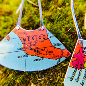 Vintage Tin Globe: Central America Small Fans Tin Earrings