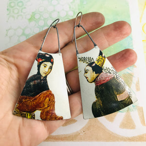 Tang Dynasty Upcycled Tin Long Fans Earrings
