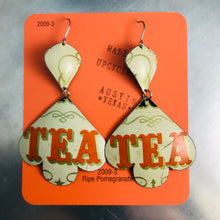 Load image into Gallery viewer, Orange Tea Typography Trefoil Upcyled Tin Earrings
