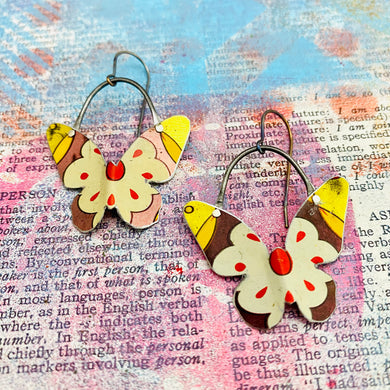 Vintage Golds & Cream Small Butterflies Upcycled Tin Earrings