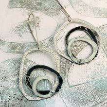 Load image into Gallery viewer, Mixed Whites and Black Smaller Scribbles Upcycled Tin Earrings