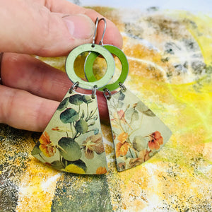 Orange Nasturtiums Small Fans Tin Earrings