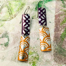 Load image into Gallery viewer, Orange &amp; Plum Mixed Pattern Recycled Tin Earrings