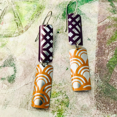 Orange & Plum Mixed Pattern Recycled Tin Earrings