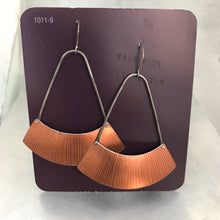 Load image into Gallery viewer, Etched Copper Large Fan Recycled Tin Earrings Tin Anniversary Gift