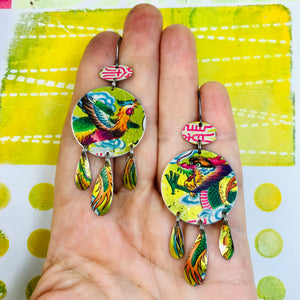 Dragon & Phoenix Tin Chandelier Earrings