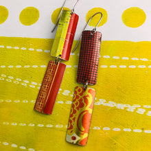 Load image into Gallery viewer, Mixed Red &amp; Gold Patterns Rectangles Tin Earrings