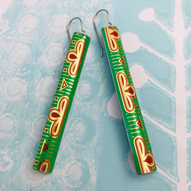 Bright Green Vintage Edge Narrow Rectangle Tin Earrings