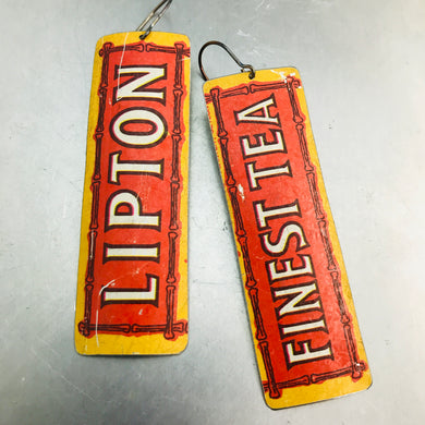 Lipton Tea Typography Long Narrow Tin Earrings